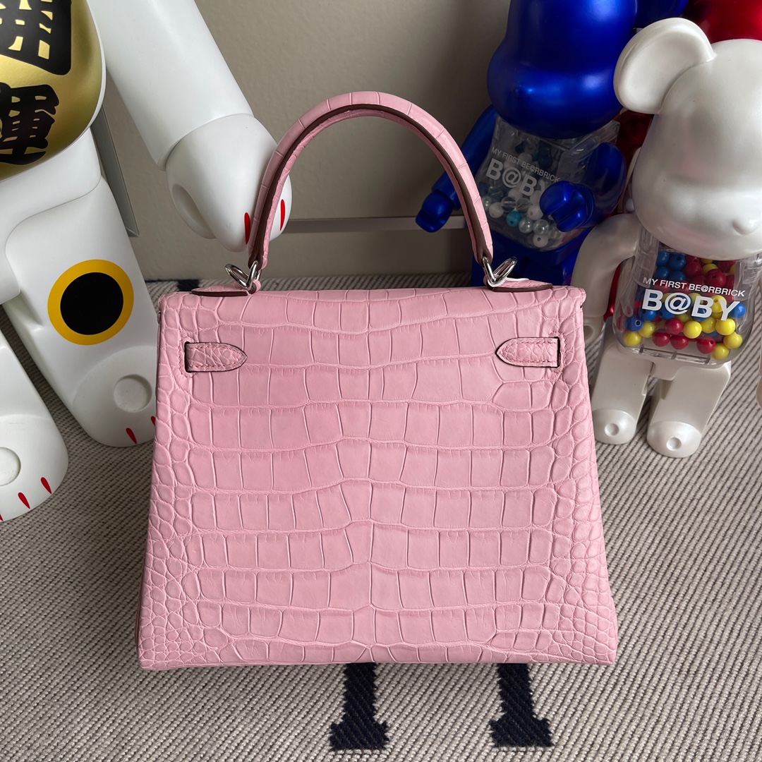 에르메스 켈리백25 핑크 은장 악어가죽